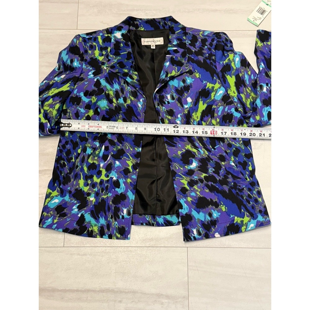 EVAN-PICONE 8P Purple Black Lime Abstract Print Open Front Blazer NWT - Picture 9 of 10
